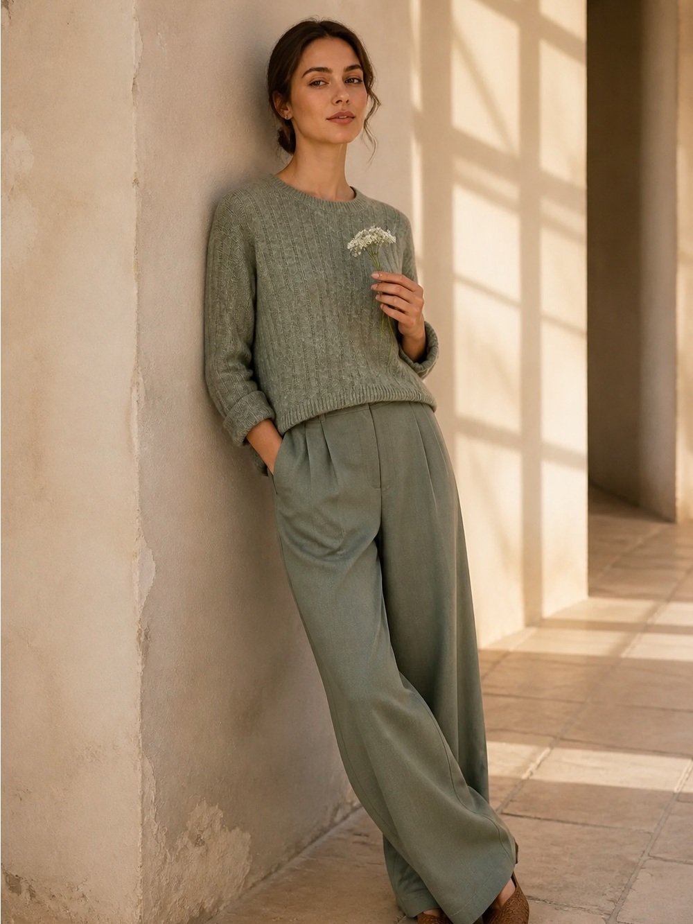 NWT Sincerely Jules Sage Green Wide Ribbed Knit Cropped Sweater Women’s Medium